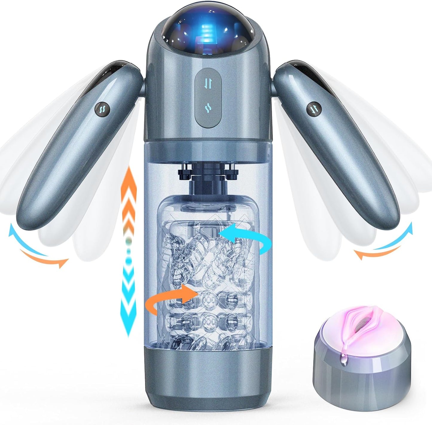 Automatic Male Masturbator Sex Toys for Men, Male Sex Toys with 4 Thrusting & 7 Rotation Modes, Pocket Pussy Male Stroker with 7 Color Ambient Lighting, Sex Toy Sex Machine, Adult Sex Toys, Grey