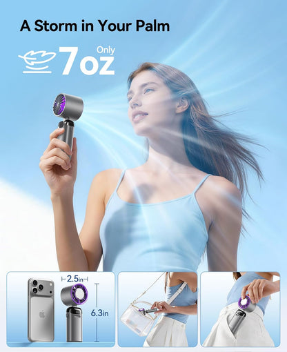 Handheld Portable Turbo Fan with Ice Cooler, Powerful 21000 RPM, Speed (1-199), Up to 14Hrs Cooling, Rechargeable Personal Fan, Small Pocket Hand Fans for Travel/Outdoor/Home/Office (Grey)