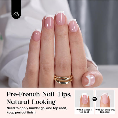 Beetles French Tips Press On Nails: 150 Pcs Pink Short Square Press On Nails Fake Nail Tips, Reusable Acrylic Gel Nail False Nails Art DIY Gifts For Women