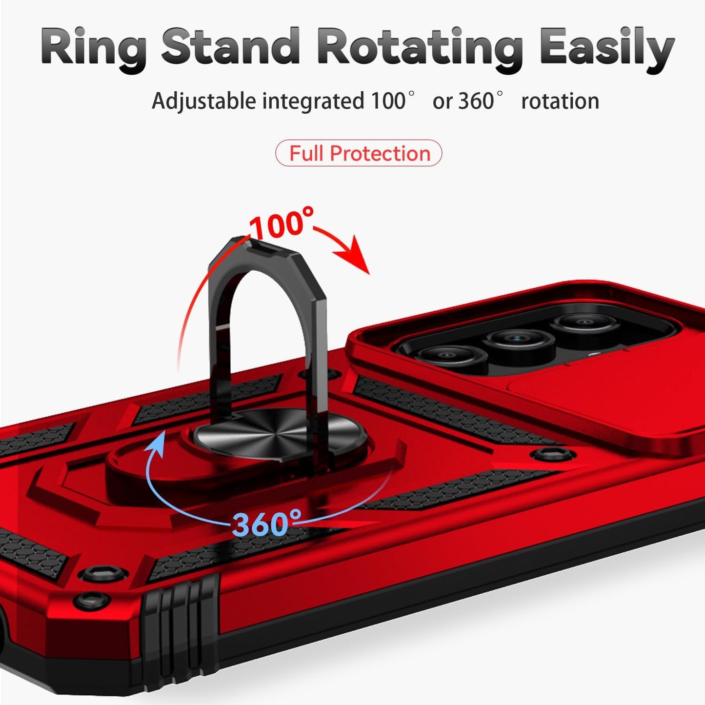 Phone Case Compatible with Samsung Galaxy A16 5G Case with HD Screen Protector & Slide Camera Cover & Kickstand, [Military-Grade] Phone Case for Samsung A16 (Red)