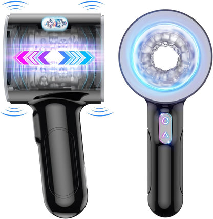 Automatic Male Masturbator, Stroking Male Masturbators Cup with 7 Powerful Thrusting & Vibrating Modes, Blowjob Machine Pocket Pussy for Men, Dual Open-Ended Penis Massager Sex Toys for Men