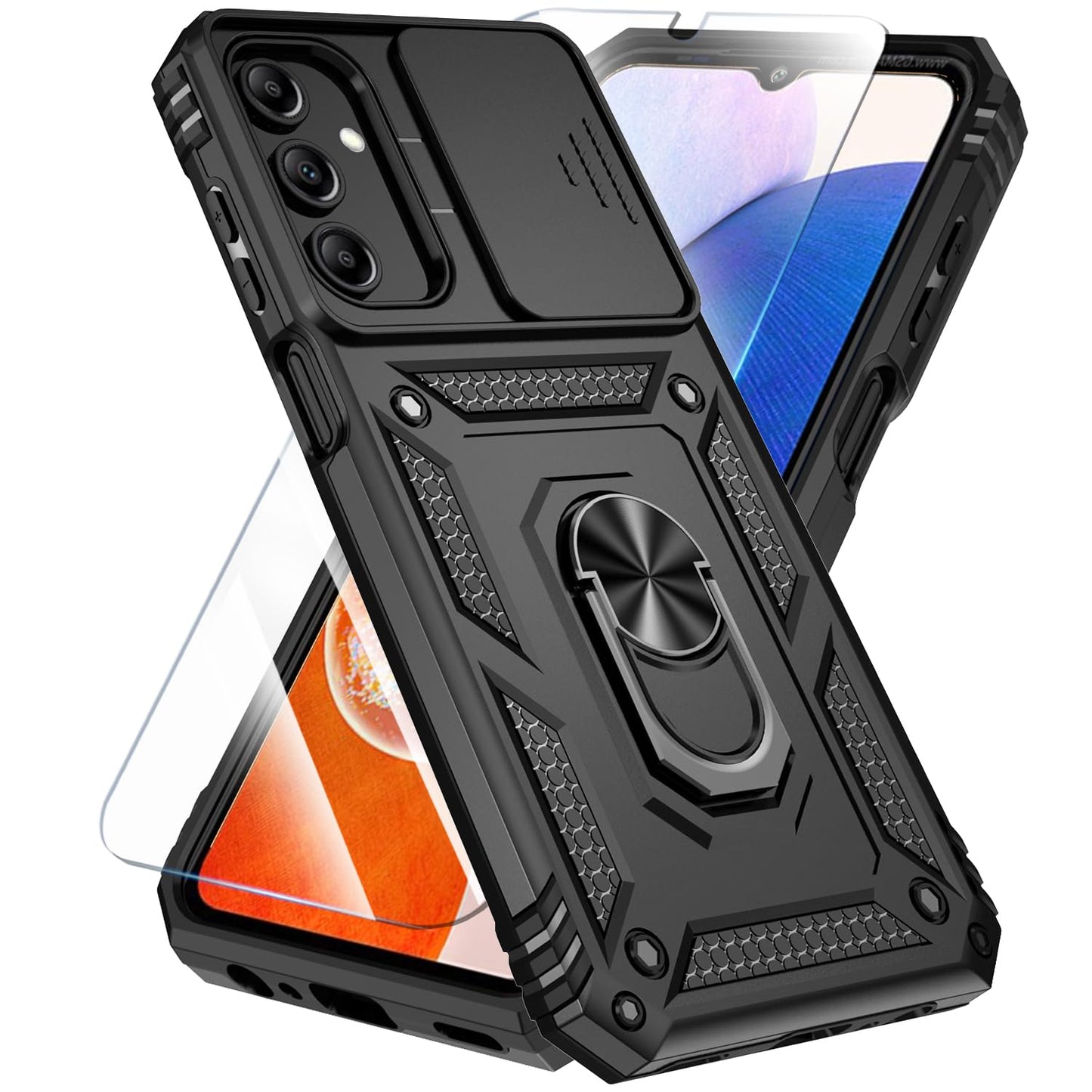Phone Case Compatible with Samsung Galaxy A16 5G Case with HD Screen Protector & Slide Camera Cover & Kickstand, [Military-Grade] Phone Case for Samsung A16 (Red)