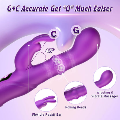 Thrusting Dildo Vibrators Sex Toys for Women - Adult Toys G Spot Rabbit Vibrator with 9 Swing and 9 Vibrate Modes, Silicone Clitoral Stimulator Sex Toy for Solo and Couples Pleasure