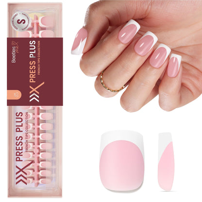 Beetles French Tips Press On Nails: 150 Pcs Pink Short Square Press On Nails Fake Nail Tips, Reusable Acrylic Gel Nail False Nails Art DIY Gifts For Women