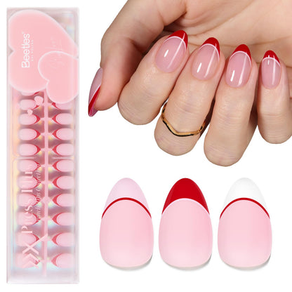 Beetles French Tips Press On Nails: 150 Pcs Pink Short Square Press On Nails Fake Nail Tips, Reusable Acrylic Gel Nail False Nails Art DIY Gifts For Women