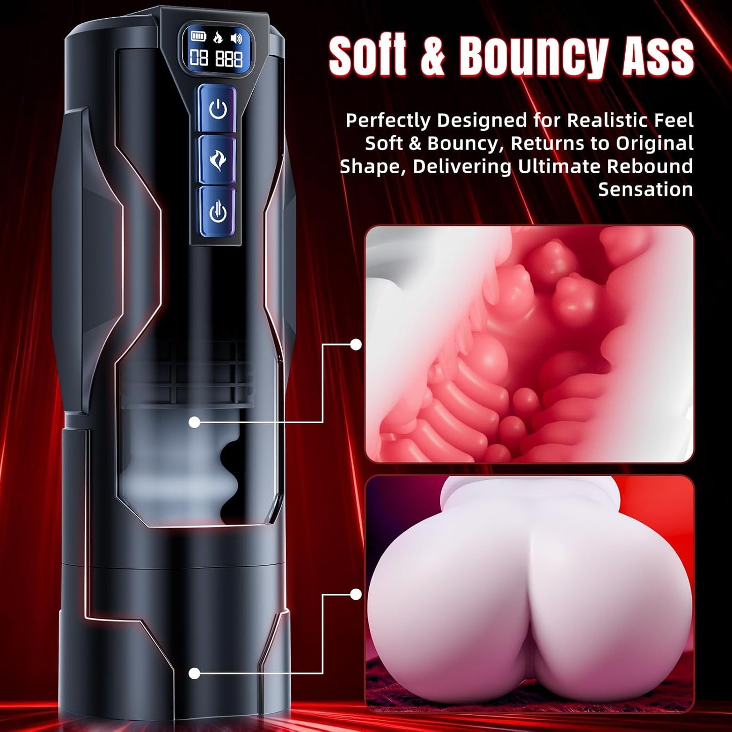 Male Masturbator Sex Toys for Men – Automatic Male Sex Toys with Realistic Ass Vagina 360° Heating 10 Vibration & 7 Thrusting Modes for Stroker, Pocket Pussy LCD Display Adult Toys