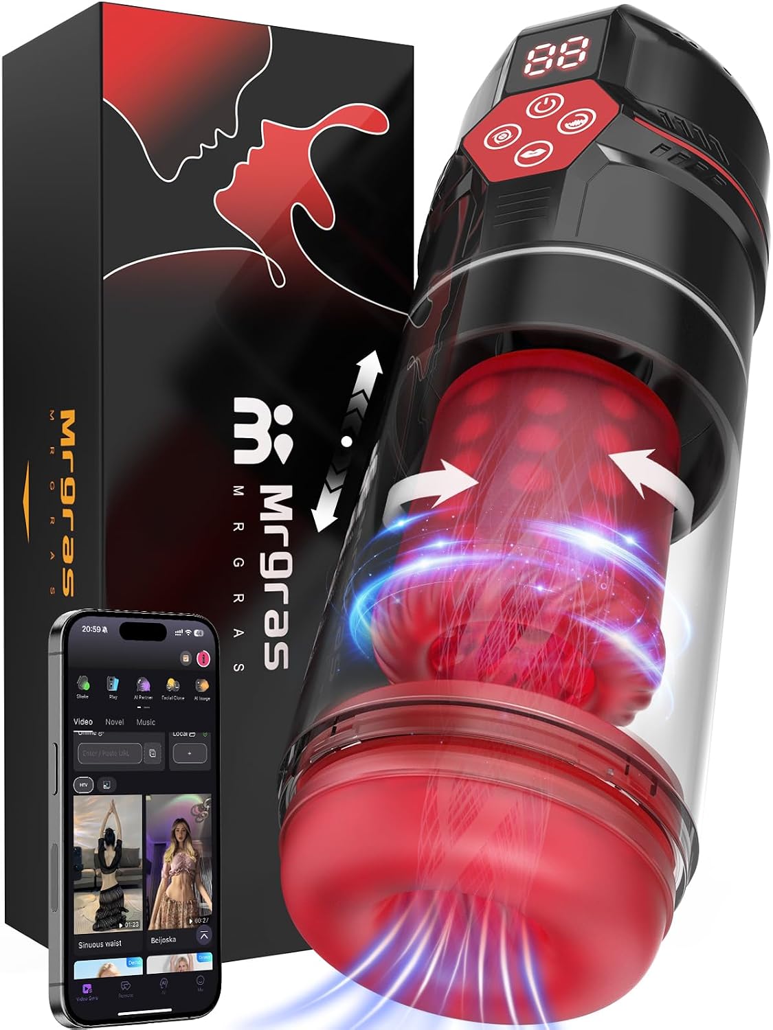 Mrgras Male Masturbator Penis Pump - AI Sync Male Sex Toys for Men with 12 S Vacuum Pump & 7 Thrusting Rotating Vibrating Sucking Licking Adult Toys Mens Sex Toys Pocket Pussy Pumps & Enlargers