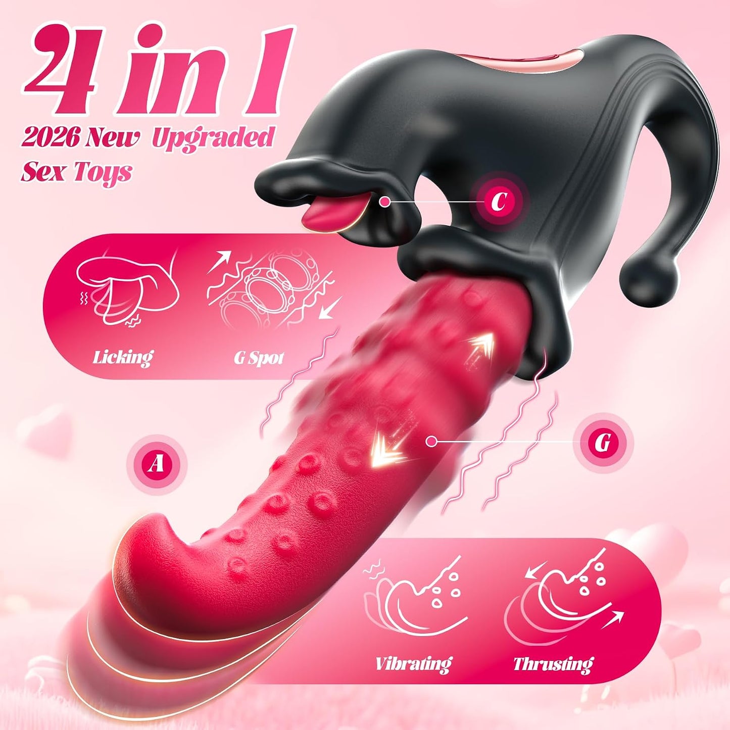 Thrusting Vibrator Sex Toys, SexyClub 4-in-1 G-Spot Vibrator with 10 Sliding Ring, Vibrating, Thrusting & Licking Modes, Rabbit Vibrators Sex Toy for...