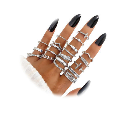 20Pcs Stackable Rings for Women, Gold Black Silver Knuckle Ring Set, Dainty Chunky Statement Rings for Daily Wear Party Wedding Travel