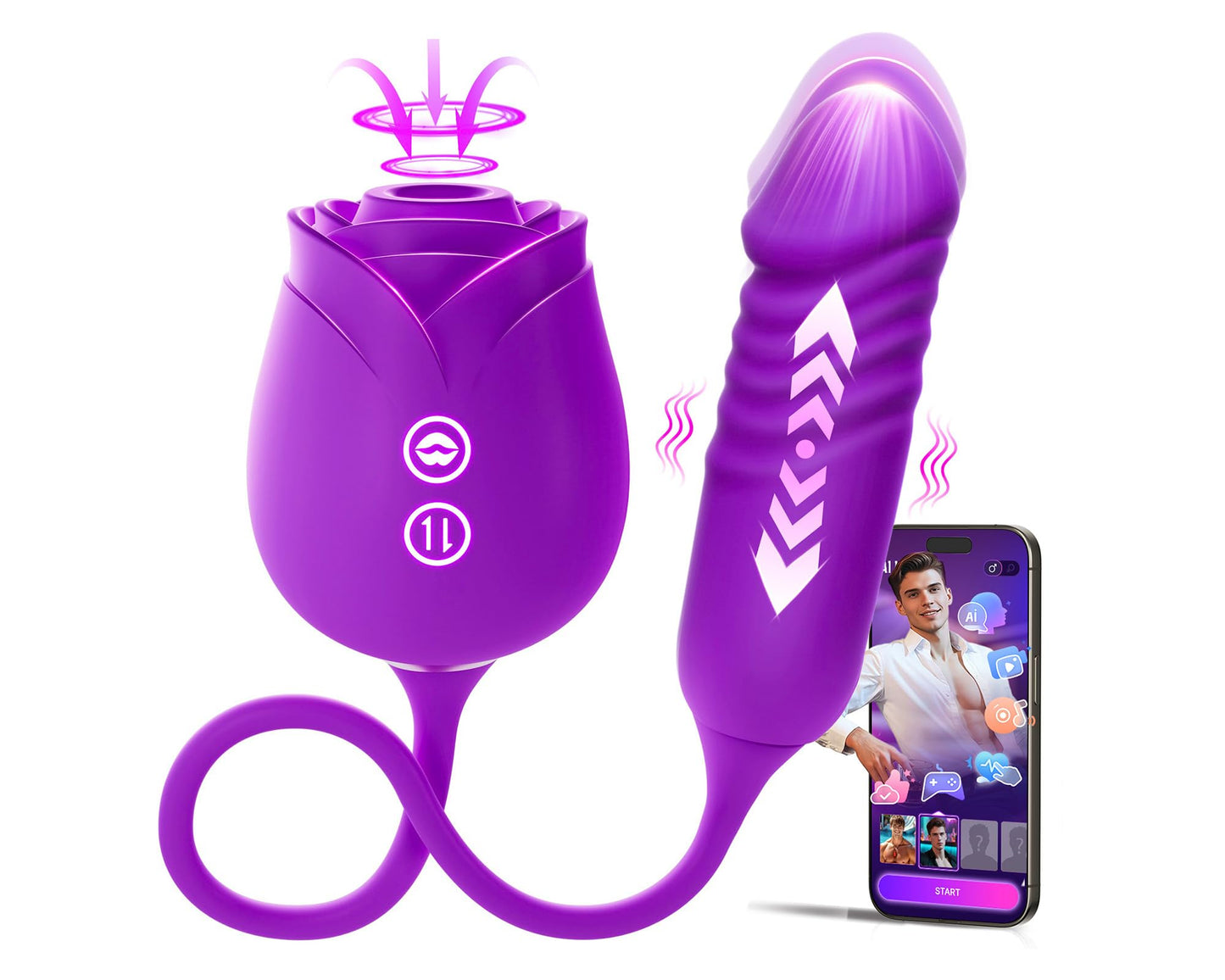 Vibrator Dildo Sex Toys for Women - Rose Sex Toy with Thrusting G Spot Vibrators & 10 Sucking Modes for Clitoral Nipple Stimulation Anal Dildos Adult Sex Toys Games for Couples Sex Machine