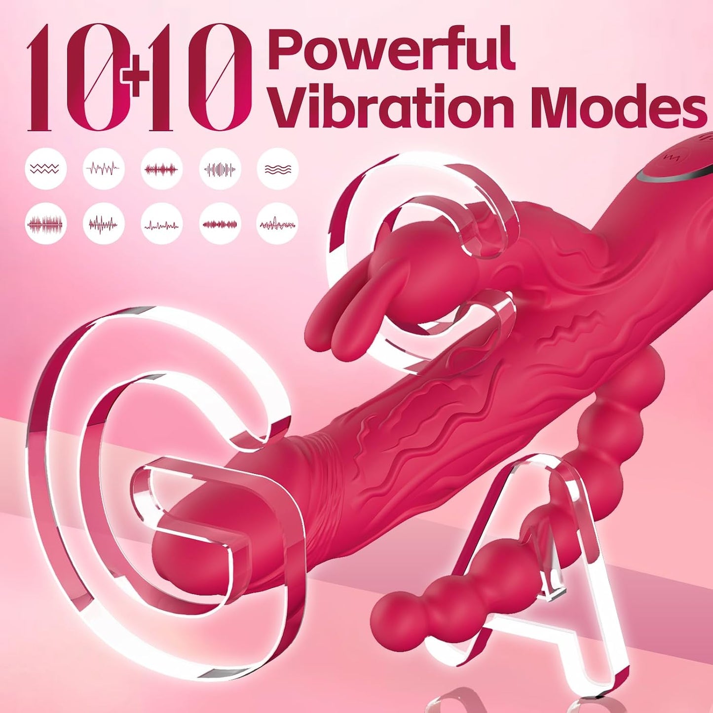 Rabbit G Spot Dildo Vibrator Adult Sex Toys for Women, 3 in 1 Vaginal Anal Beads Clitoris Double 10 Vibration Modes Silicone Nipple Stimulator Massager for Female Couple Play & Games (Rose Red)