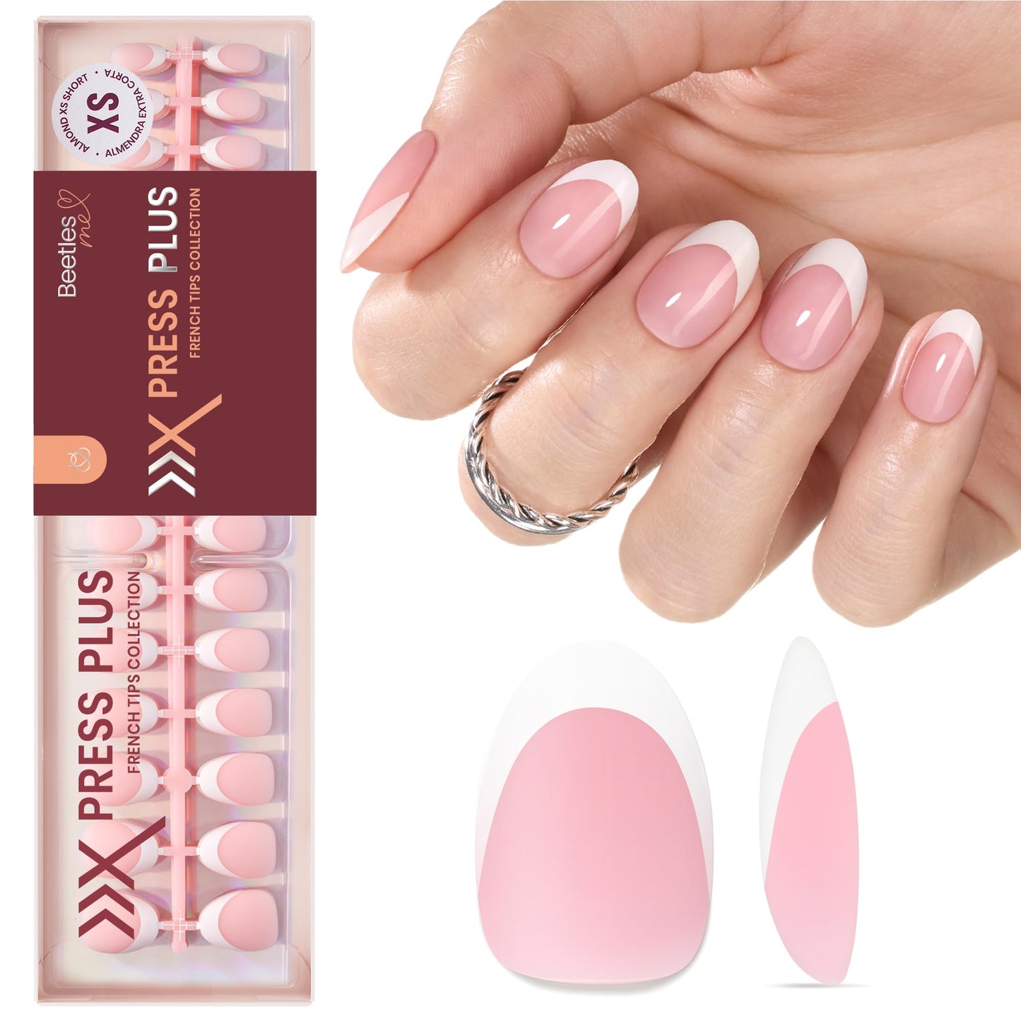 Beetles French Tips Press On Nails: 150 Pcs Pink Short Square Press On Nails Fake Nail Tips, Reusable Acrylic Gel Nail False Nails Art DIY Gifts For Women
