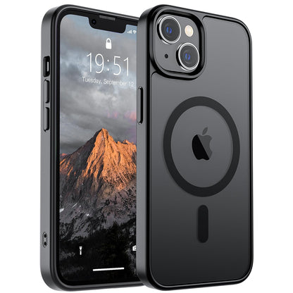 Magnetic for iPhone 14 Case & iPhone 13 Case (Compatible with MagSafe)(Military Grade Drop Protection) Translucent Matte Shockproof Phone Cover,Black
