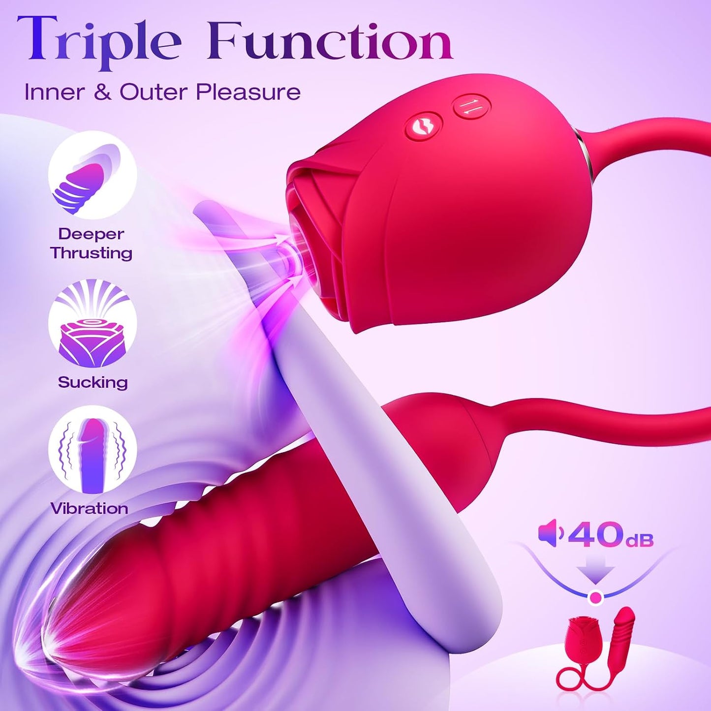 Vibrator Dildo Sex Toys for Women - Rose Sex Toy with Thrusting G Spot Vibrators & 10 Sucking Modes for Clitoral Nipple Stimulation Anal Dildos Adult Sex Toys Games for Couples Sex Machine