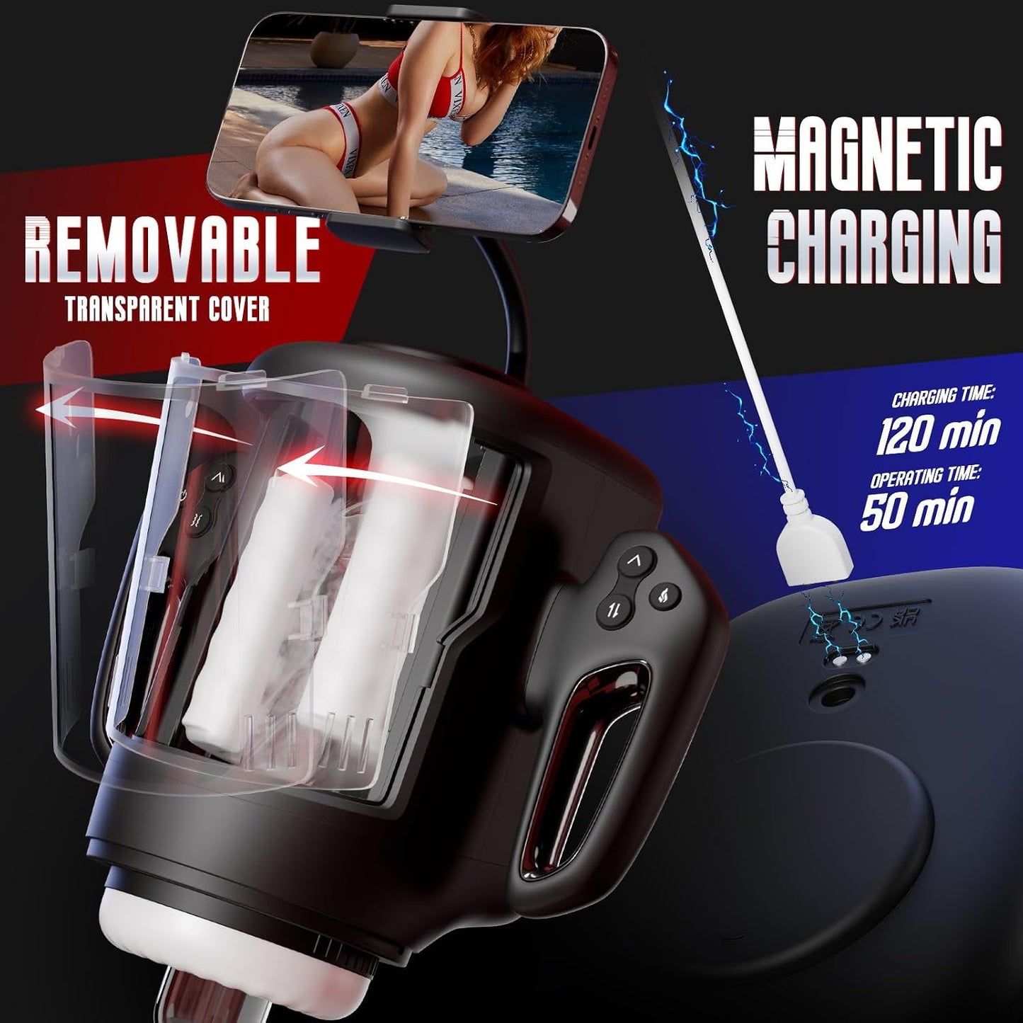 Male Masturbator, 3 in 1 Male Sex Toys for Men with 10 Vibrating & 6 Rubbing Patterns, Adult Toys with 2 Heating Levels, Male Stroker with Phone Holder, Adult Sex Toys for Men