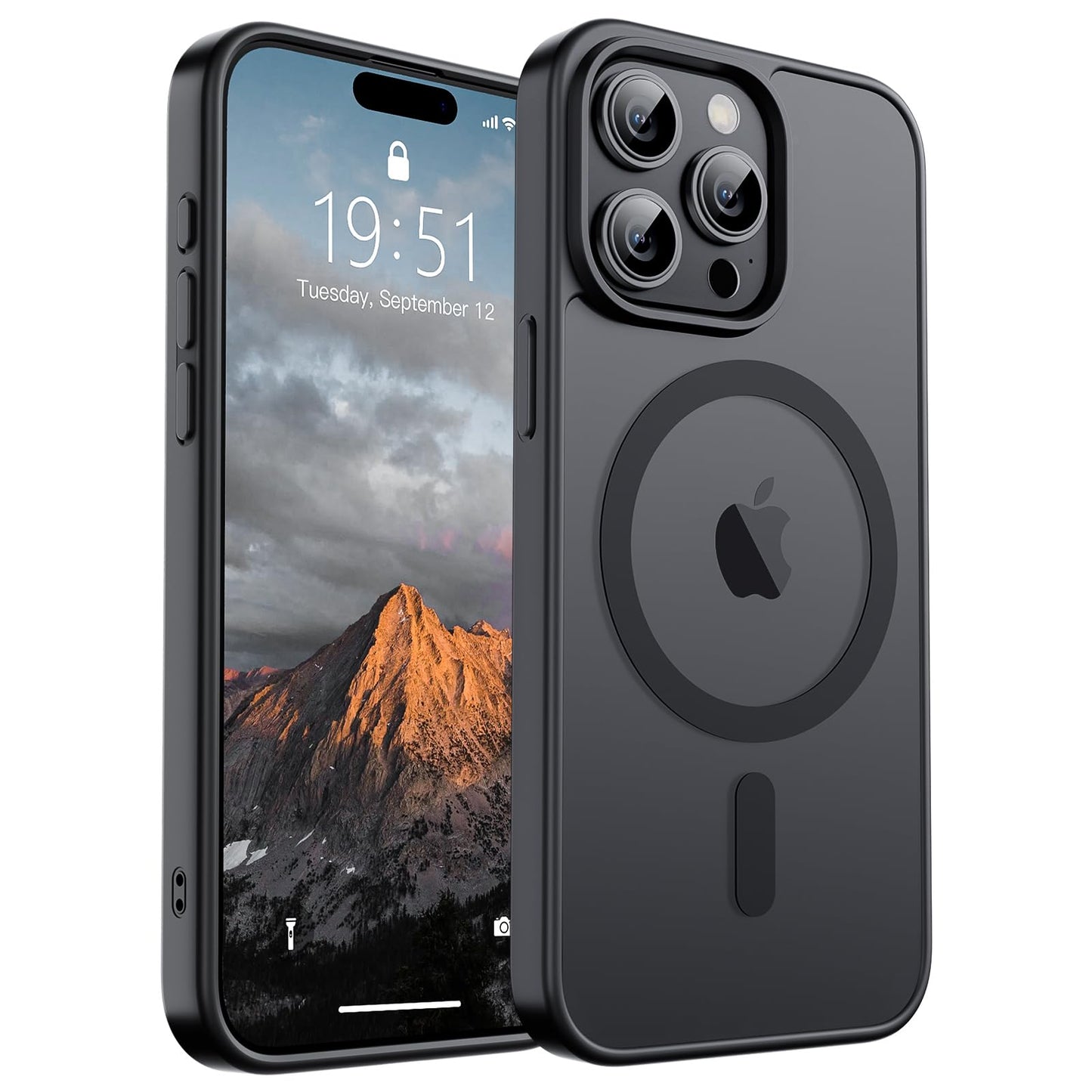Magnetic for iPhone 14 Case & iPhone 13 Case (Compatible with MagSafe)(Military Grade Drop Protection) Translucent Matte Shockproof Phone Cover,Black