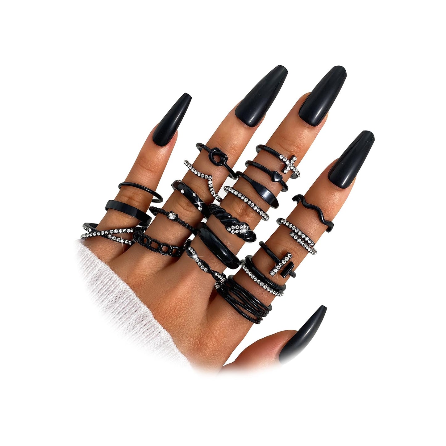 20Pcs Stackable Rings for Women, Gold Black Silver Knuckle Ring Set, Dainty Chunky Statement Rings for Daily Wear Party Wedding Travel