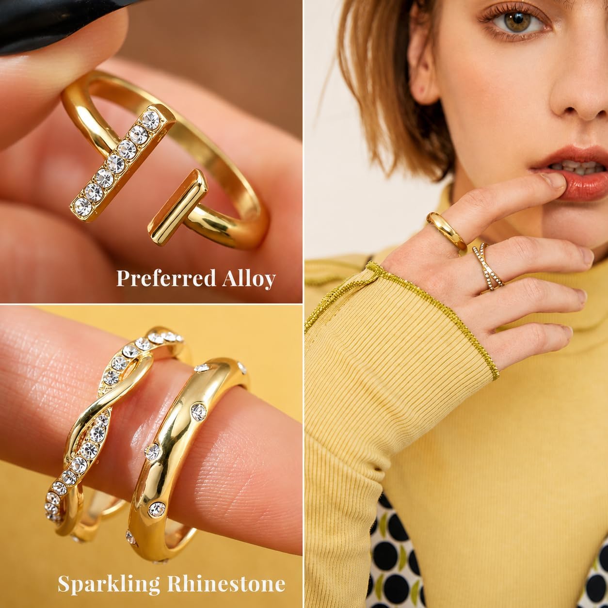 20Pcs Stackable Rings for Women, Gold Black Silver Knuckle Ring Set, Dainty Chunky Statement Rings for Daily Wear Party Wedding Travel