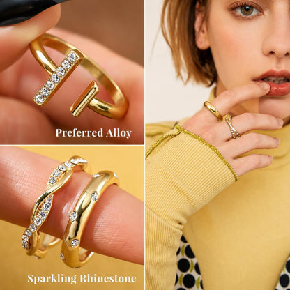 20Pcs Stackable Rings for Women, Gold Black Silver Knuckle Ring Set, Dainty Chunky Statement Rings for Daily Wear Party Wedding Travel