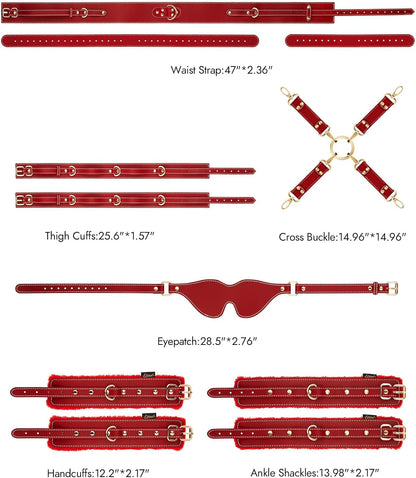 Sex Bondage BDSM Kit Restraints 6PCS Sets with Adjustable Handcuffs Ankle Cuff Thigh Cuffs Blindfold Cross Strap Waist Strap Adult SM Games Sex Toys for Men Women and Couples