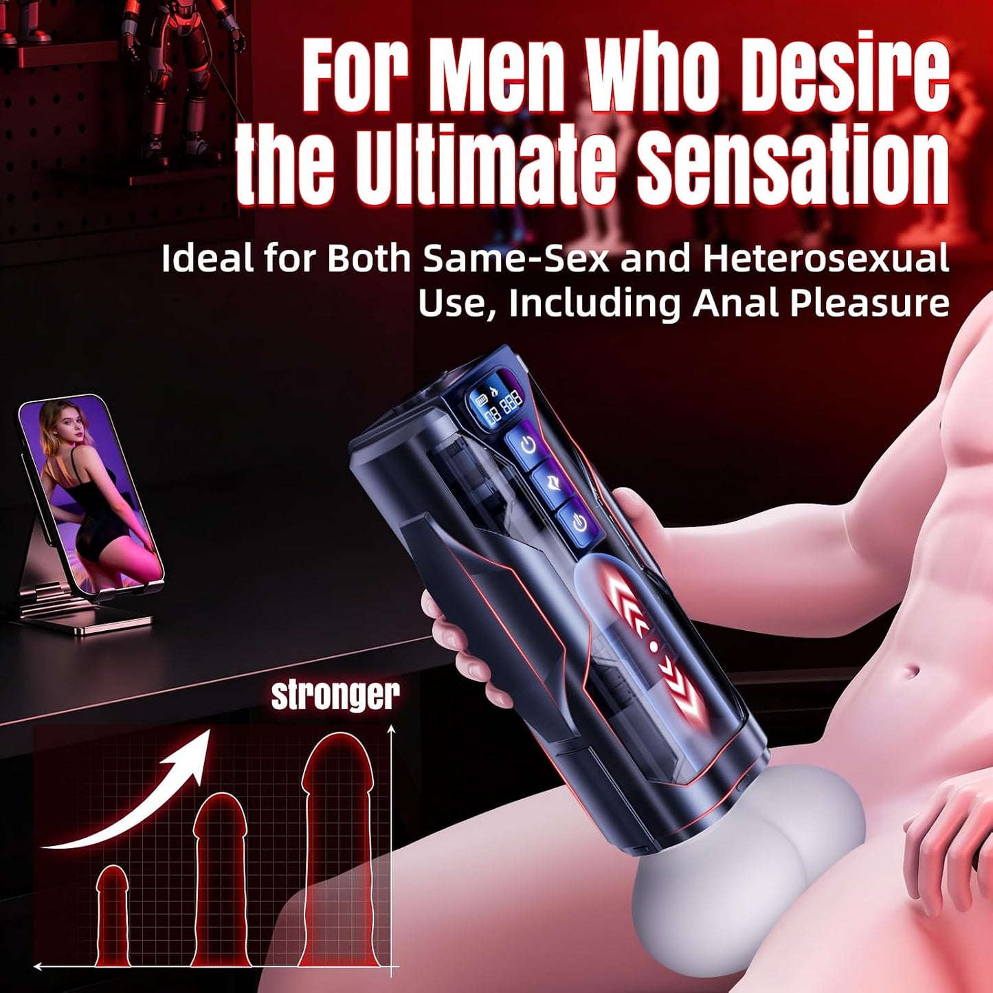Male Masturbator Sex Toys for Men – Automatic Male Sex Toys with Realistic Ass Vagina 360° Heating 10 Vibration & 7 Thrusting Modes for Stroker, Pocket Pussy LCD Display Adult Toys