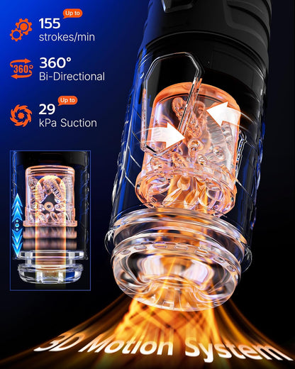 Male Masturbator Penis Pump, AI Sync Sex Toys for Men with 7 Thrusting & 360° Rotation, Up to 155 Strokes/Min, 7 Blowjob Suction Pocket Pussy, Silicone-Wrapped Adult Toy with Hands-Free Base