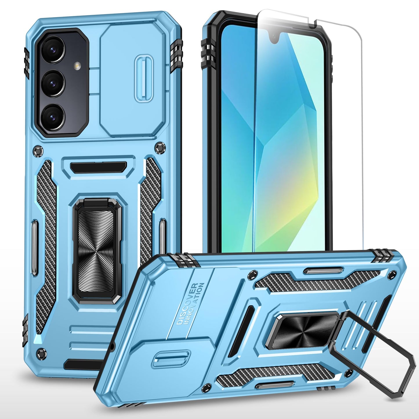 Phone Case Compatible with Samsung Galaxy A16 5G Case with HD Screen Protector & Slide Camera Cover & Kickstand, [Military-Grade] Phone Case for Samsung A16 (Red)