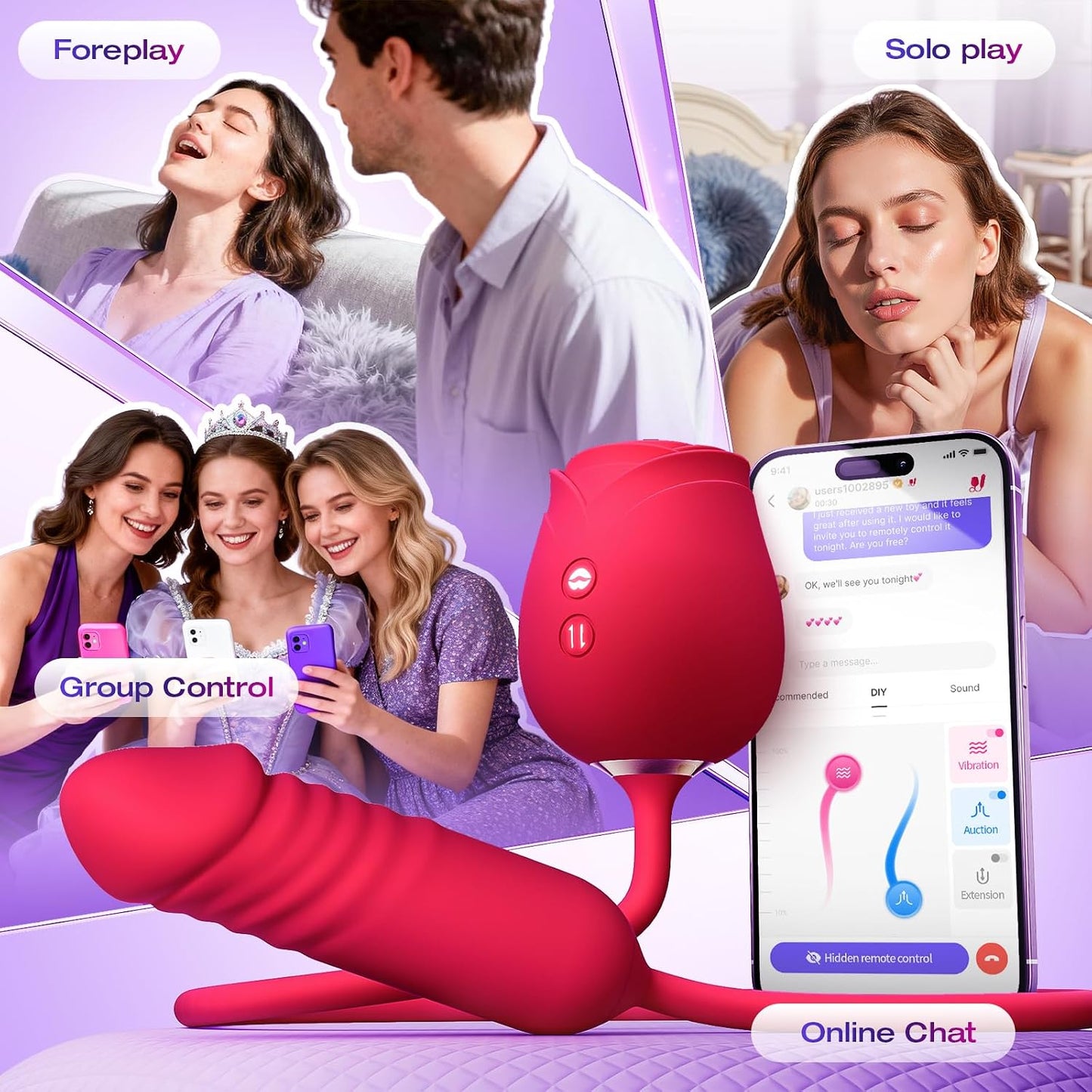 Vibrator Dildo Sex Toys for Women - Rose Sex Toy with Thrusting G Spot Vibrators & 10 Sucking Modes for Clitoral Nipple Stimulation Anal Dildos Adult Sex Toys Games for Couples Sex Machine