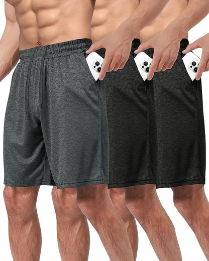 3 Pack Gym Basketball Mens Shorts - Quick Dry Black Workout Athletic Shorts with Pockets for Casual Running(S-6XL)