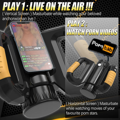 Automatic Male Masturbator Sex Toys for Men - Electric Adult Sex Machine with 10 Thrusting & Rotating Modes, Hands Free Stroker with Double Side Handle with Phone Holder Pocket Pussy Sleeves for Men