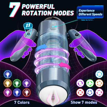 Automatic Male Masturbator Sex Toys for Men, Male Sex Toys with 4 Thrusting & 7 Rotation Modes, Pocket Pussy Male Stroker with 7 Color Ambient Lighting, Sex Toy Sex Machine, Adult Sex Toys, Grey