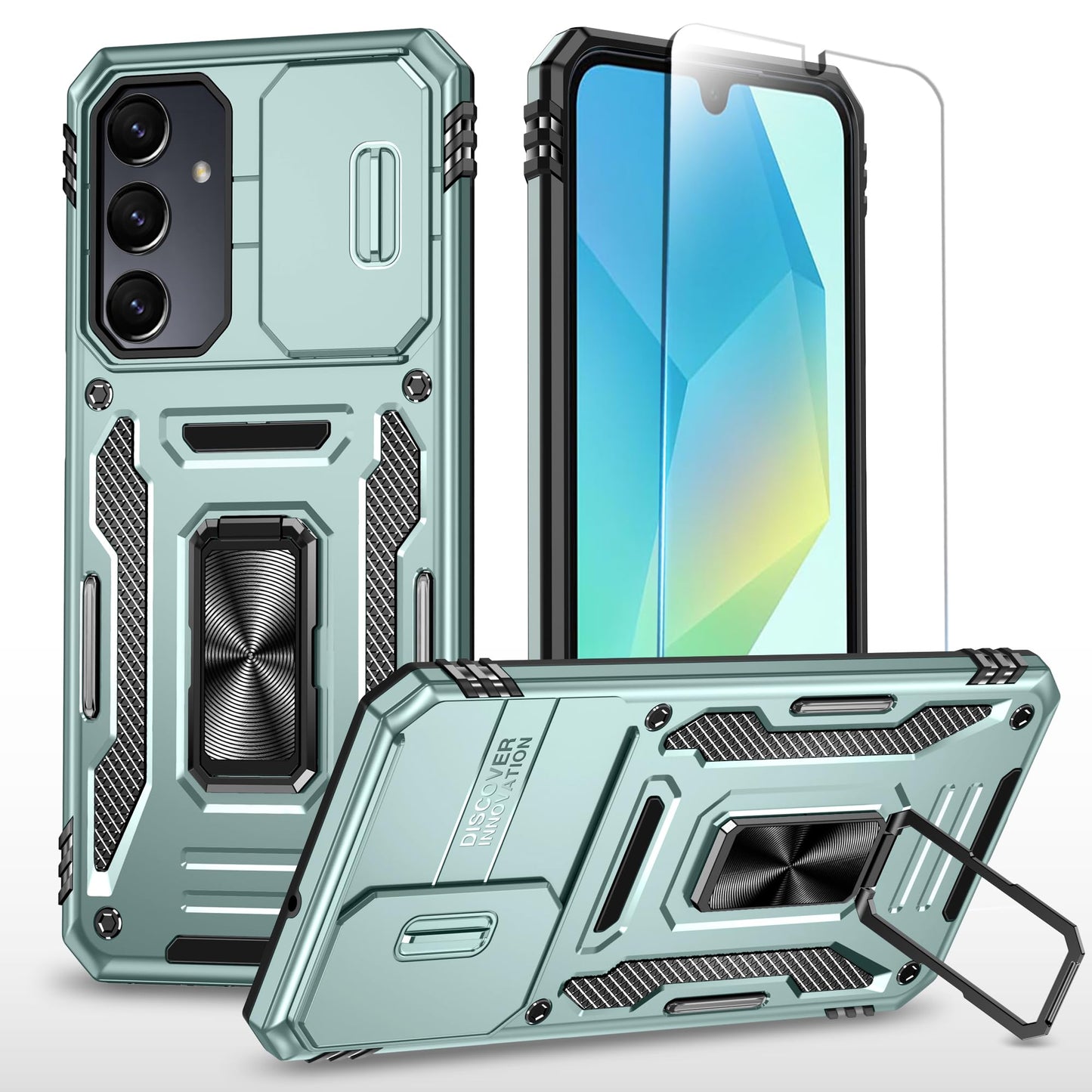 Phone Case Compatible with Samsung Galaxy A16 5G Case with HD Screen Protector & Slide Camera Cover & Kickstand, [Military-Grade] Phone Case for Samsung A16 (Red)