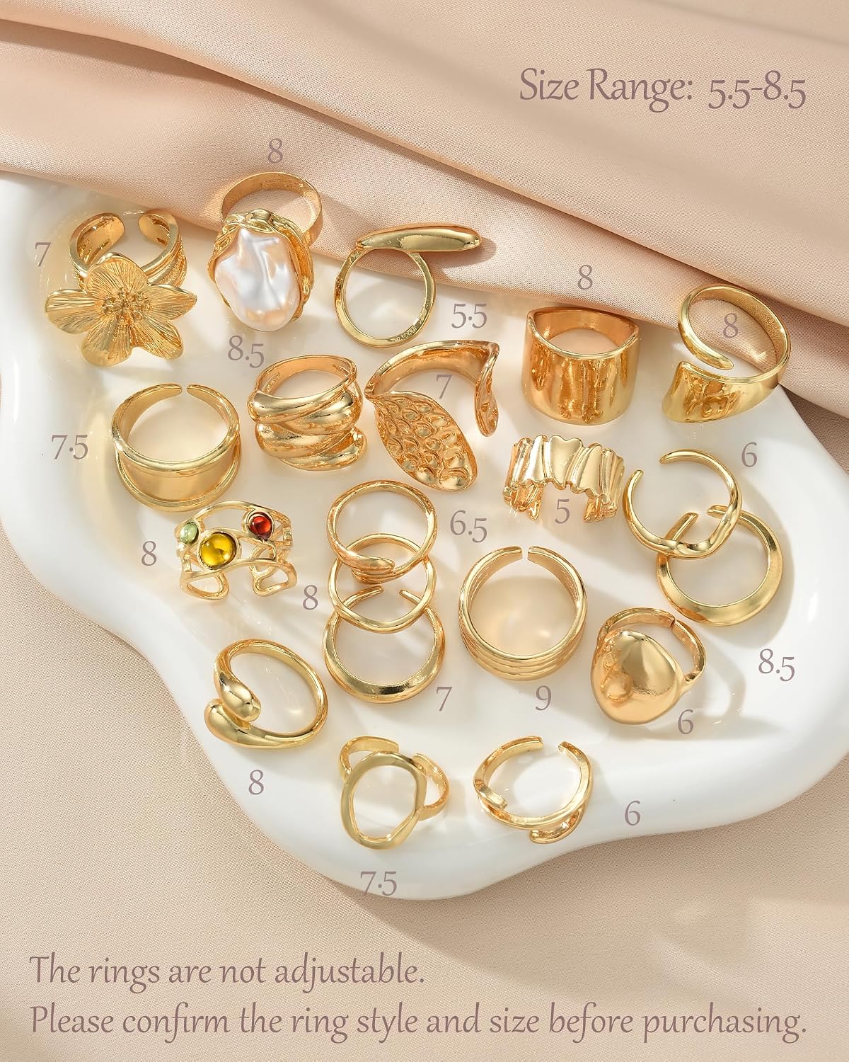 20 Pcs Gold Ring Set for Women, Chunky Statement Flower Finger Midi Rings, Big Boho Stacking Rings Pack Trendy Stuff Jewelry Gift