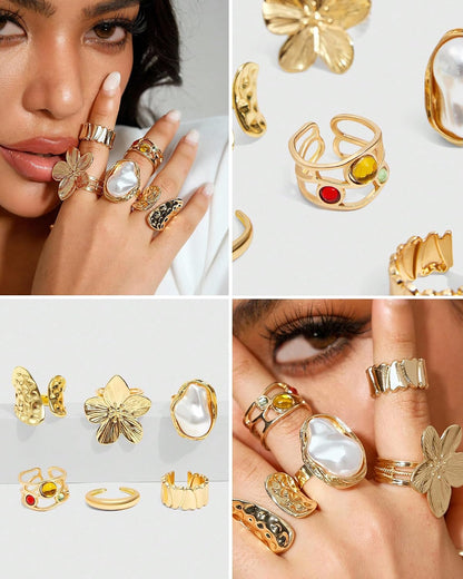 20 Pcs Gold Ring Set for Women, Chunky Statement Flower Finger Midi Rings, Big Boho Stacking Rings Pack Trendy Stuff Jewelry Gift