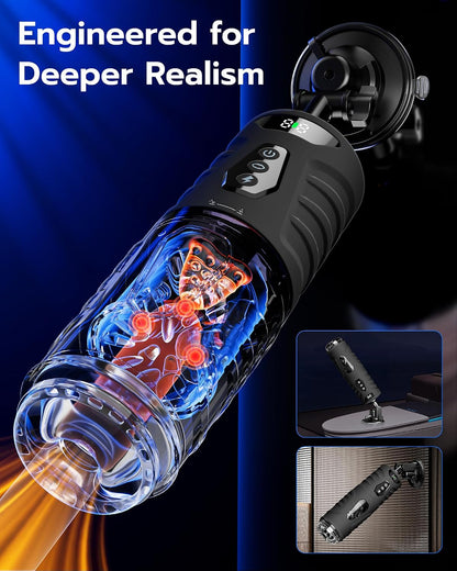 Male Masturbator Penis Pump, AI Sync Sex Toys for Men with 7 Thrusting & 360° Rotation, Up to 155 Strokes/Min, 7 Blowjob Suction Pocket Pussy, Silicone-Wrapped Adult Toy with Hands-Free Base