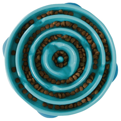Fun Feeder Slo Bowl – Medium 2‑Cup Capacity, Slow Feeding, Small to Medium Dogs & Cats, Non-Slip, Blue, Notch Pattern