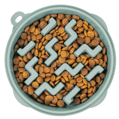 Fun Feeder Slo Bowl – Medium 2‑Cup Capacity, Slow Feeding, Small to Medium Dogs & Cats, Non-Slip, Blue, Notch Pattern
