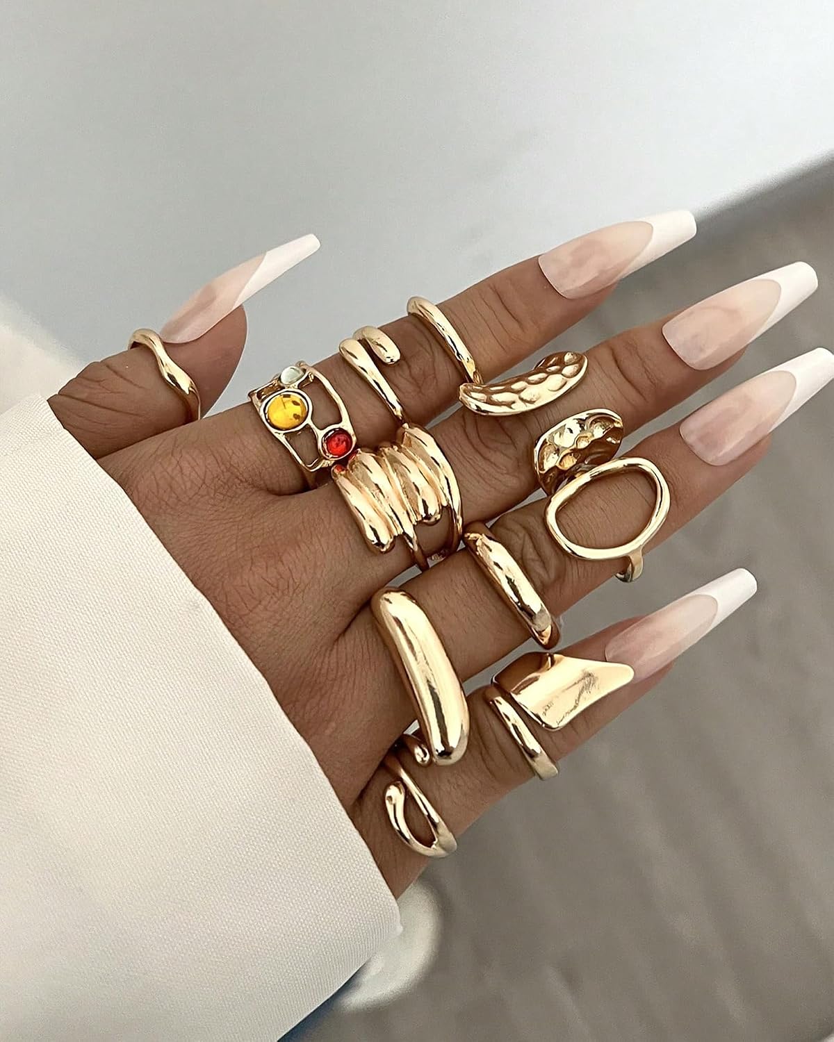 20 Pcs Gold Ring Set for Women, Chunky Statement Flower Finger Midi Rings, Big Boho Stacking Rings Pack Trendy Stuff Jewelry Gift