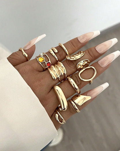 20 Pcs Gold Ring Set for Women, Chunky Statement Flower Finger Midi Rings, Big Boho Stacking Rings Pack Trendy Stuff Jewelry Gift