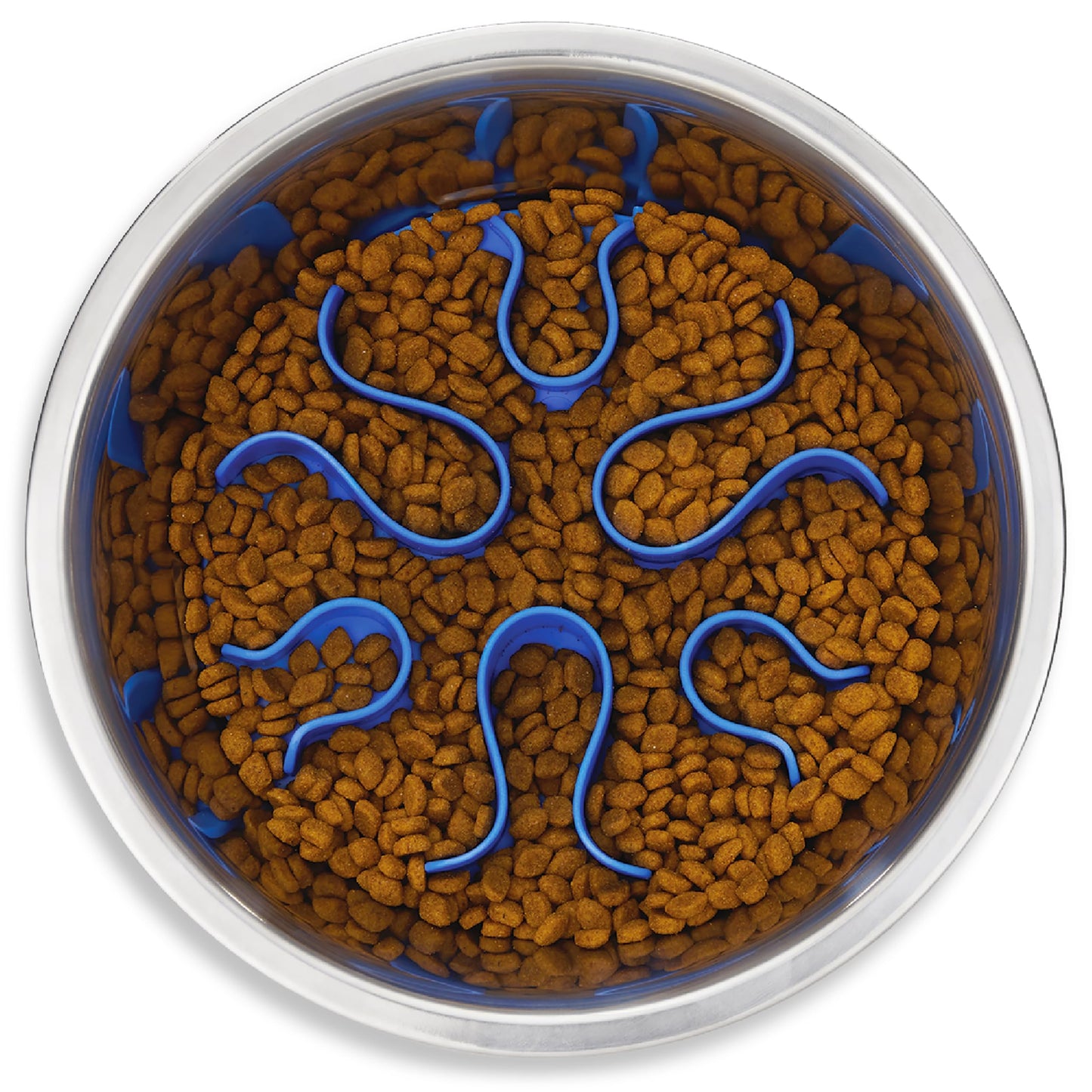 Fun Feeder Slo Bowl – Medium 2‑Cup Capacity, Slow Feeding, Small to Medium Dogs & Cats, Non-Slip, Blue, Notch Pattern