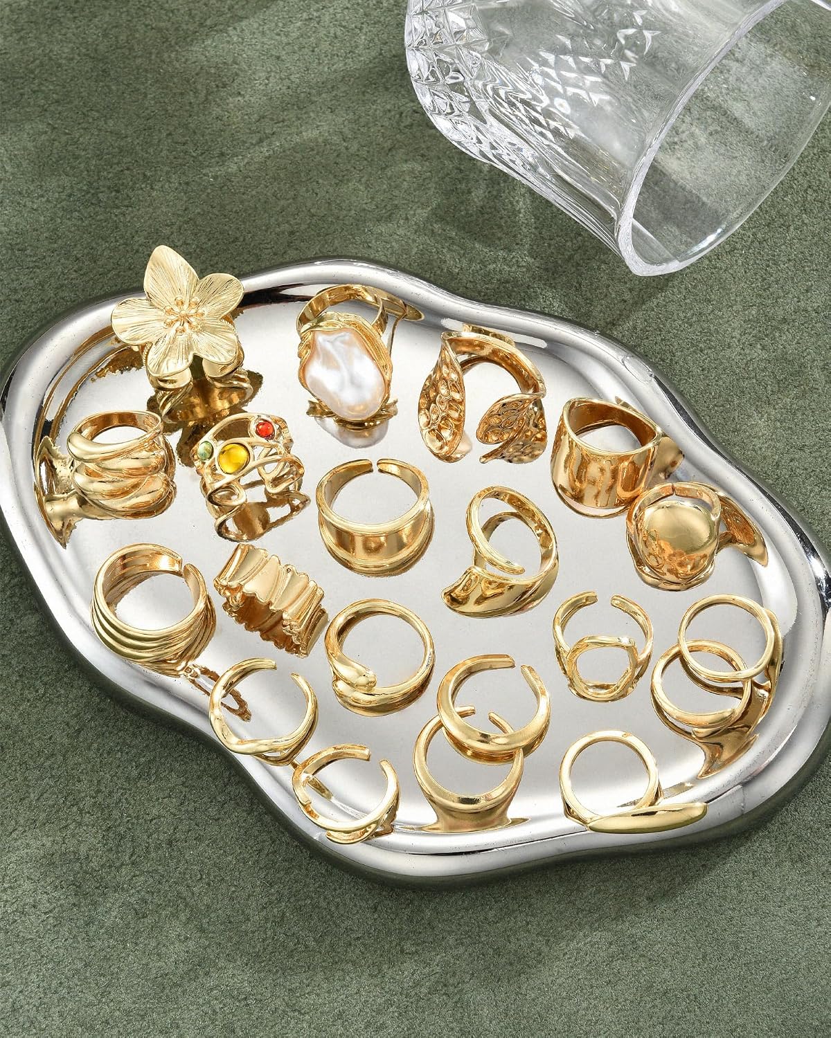 20 Pcs Gold Ring Set for Women, Chunky Statement Flower Finger Midi Rings, Big Boho Stacking Rings Pack Trendy Stuff Jewelry Gift