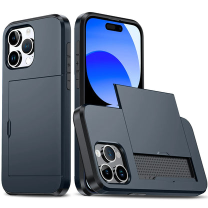 Case For iPhone 17 Pro Max 16 Pro Max 17e 15 14 13 12 11 Wallet Card Holder Slide Slot Slim Hard PC Heavy Duty Protective Covers