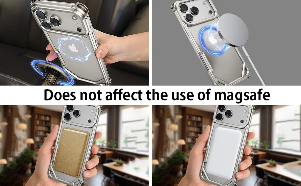 Eary Frameless Case for iPhone 17 Pro Max Air for Magsafe Metal Shockproof Protective Phone Cover Aluminum Alloy Anti-Drop Shell