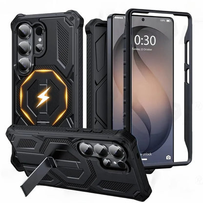 Armor Case For Samsung Galaxy S26 S25 S24 Ultra Plus 25 FE S24FE Coque For Magsafe Wireless Charging Magnetic Metal Stand Cover