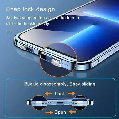 Metal Magnetic Double-Sided Buckle Glass Case For iPhone 16 15 14 13 12 Pro Max Plus 360° Full Cover Protection Shockproof Cover