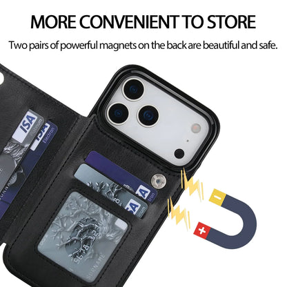 For iPhone 17 Pro Max Air Wallet Case With Card Holder,PU Faux Leather Kickstand Card Slots Case, Double Magnetic Clasp Cover