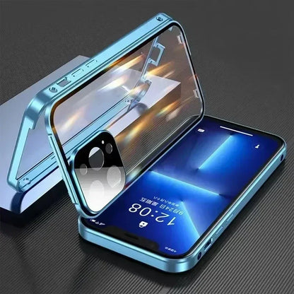 Metal Magnetic Double-Sided Buckle Glass Case For iPhone 16 15 14 13 12 Pro Max Plus 360° Full Cover Protection Shockproof Cover