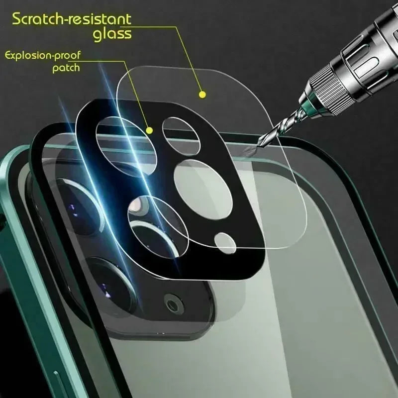Metal Magnetic Double-Sided Buckle Glass Case For iPhone 16 15 14 13 12 Pro Max Plus 360° Full Cover Protection Shockproof Cover
