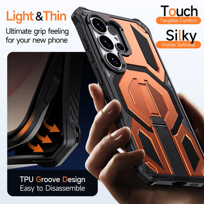 Armor Case For Samsung Galaxy S26 S25 S24 Ultra Plus 25 FE S24FE Coque For Magsafe Wireless Charging Magnetic Metal Stand Cover