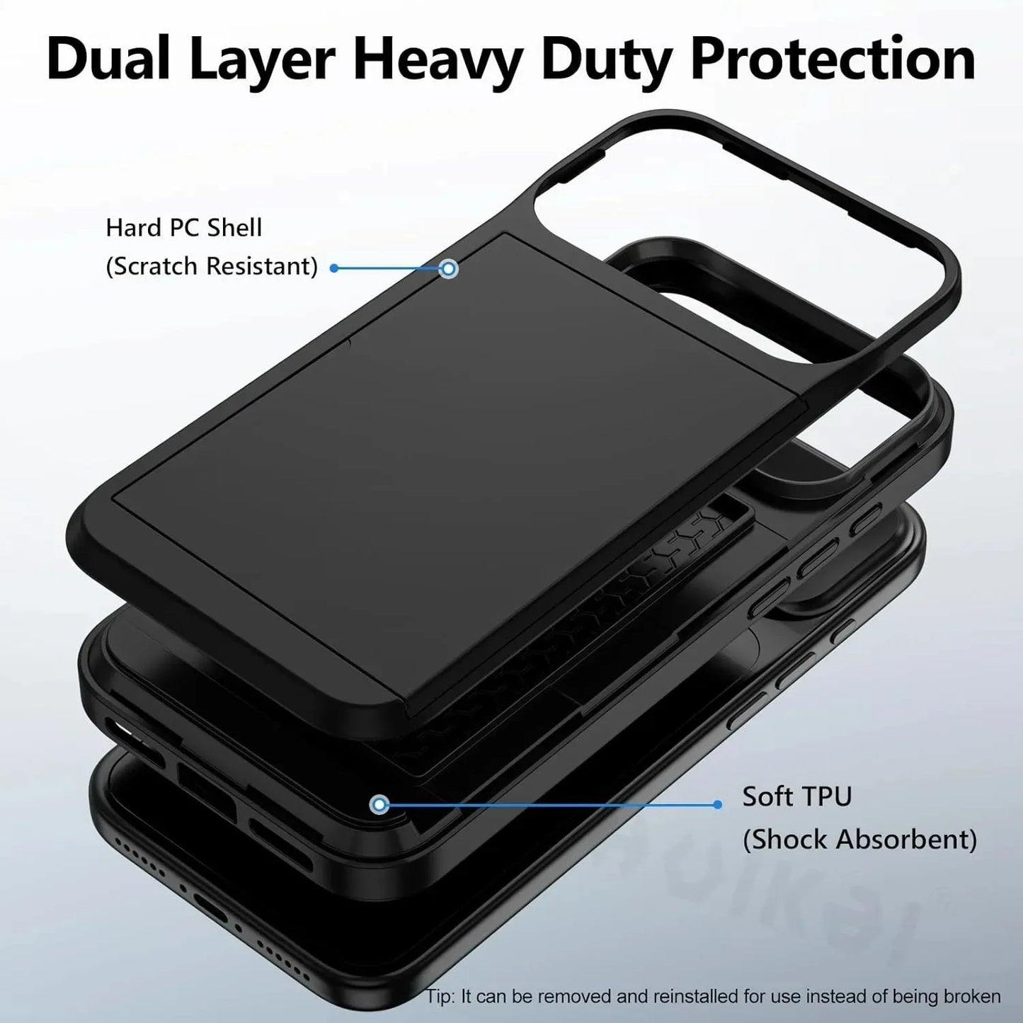 Case For iPhone 17 Pro Max 16 Pro Max 17e 15 14 13 12 11 Wallet Card Holder Slide Slot Slim Hard PC Heavy Duty Protective Covers
